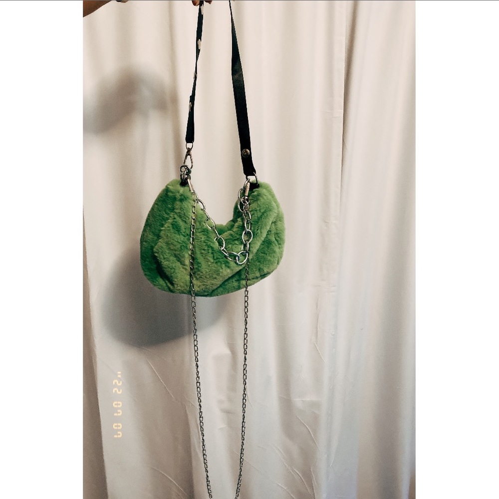 Plush Fur Street Chain Bag Green